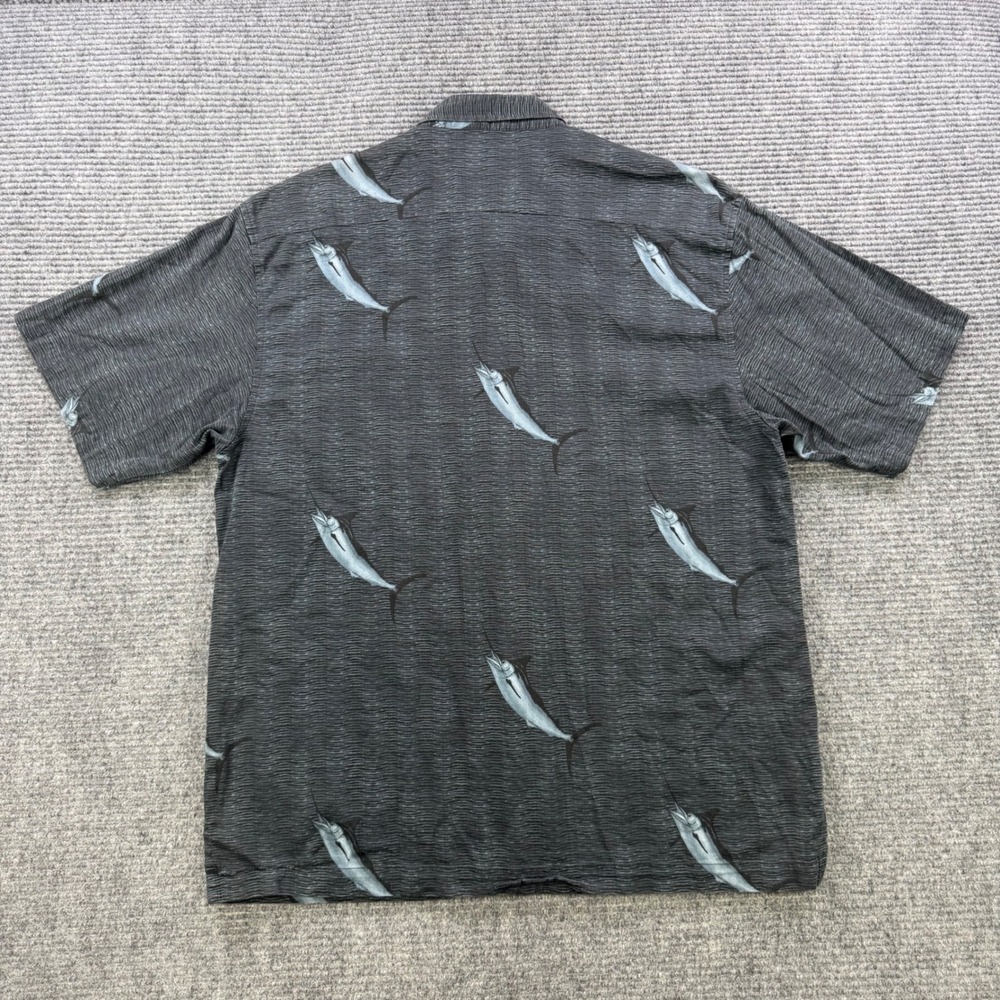 AFTCO Bluewater Mens XL Marlin Fish Print Button Up Shirt Grey Blue Short Sleeve - Picture 3 of 11